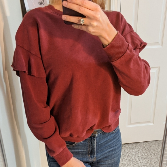 Aerie Ruffle Sleeve Crewneck Sweatshirt 